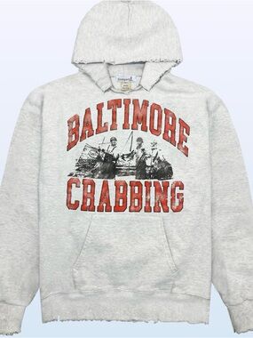 Firstport Weathered Baltimore Crabbing Oversized Graphic Hoodie, Grey – XL